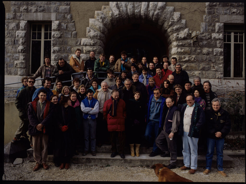 Ekipa "Czerwonego". Kieślowski, Jacob, Trintignant, Sobociński, Jedynak oraz Karmitz (producent) i Jaxa (fotosista).