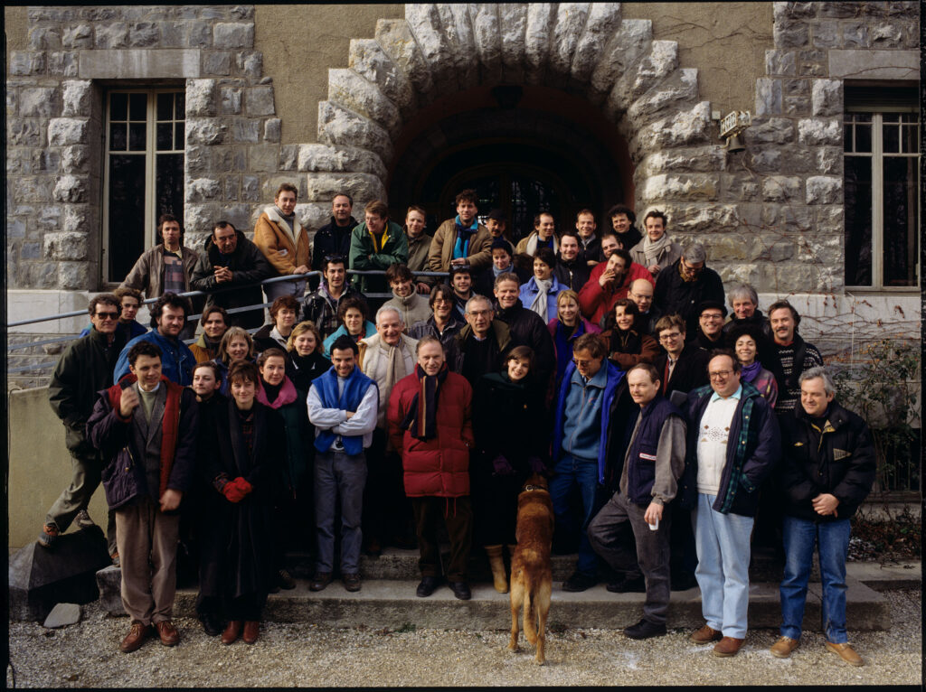 Ekipa "Czerwonego". Kieślowski, Jacob, Trintignant, Sobociński, Jedynak oraz Karmitz (producent) i Jaxa (fotosista).