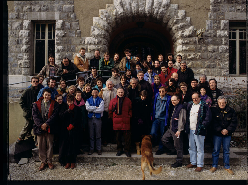 Ekipa "Czerwonego". Kieślowski, Jacob, Trintignant, Sobociński, Jedynak oraz Karmitz (producent) i Jaxa (fotosista).