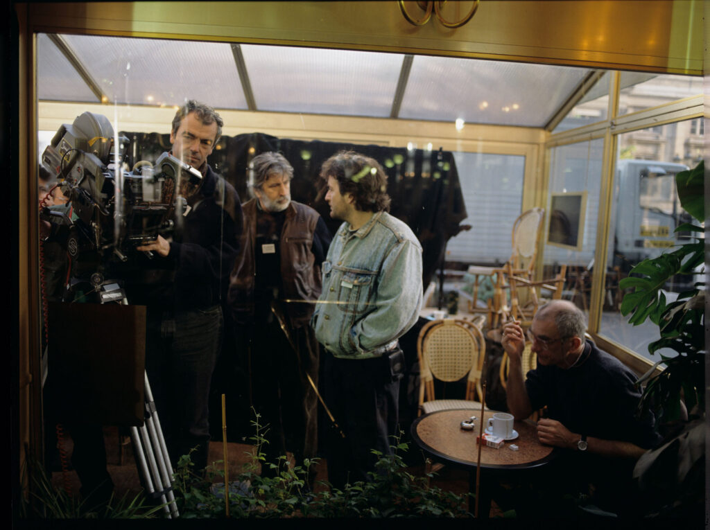 The crew during preparations for filming in a café where Julie meets the boy who witnessed the car accident.