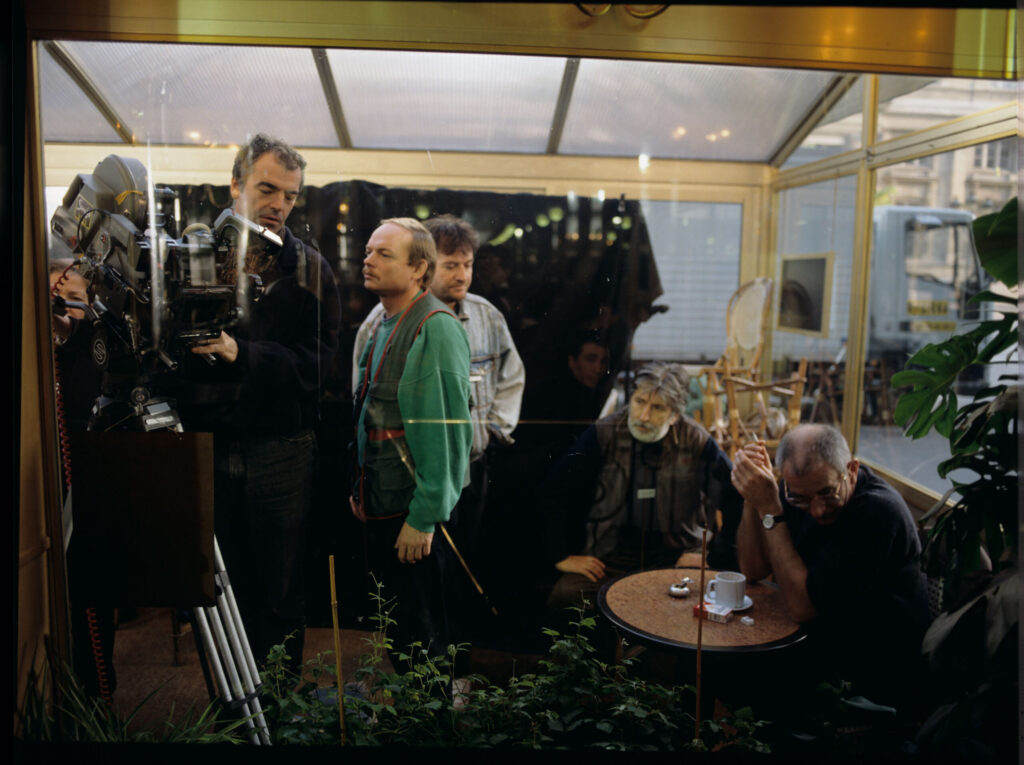 The crew during preparations for filming in a café where Julie meets the boy who witnessed the car accident.