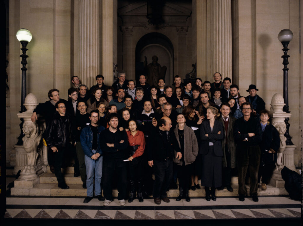 A joint photo of two film crews: "White" and "Blue".