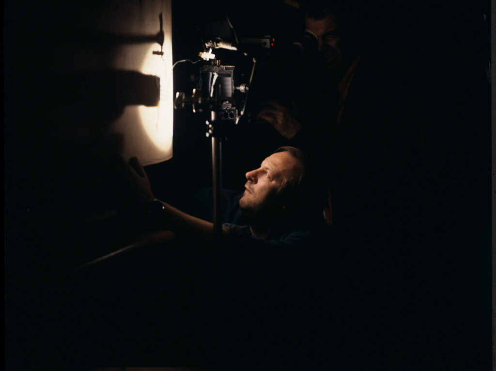 Zbigniew Preisner (composer of music for the film) and Sławomir Idziak (cinematographer) while filming one of the scenes.
