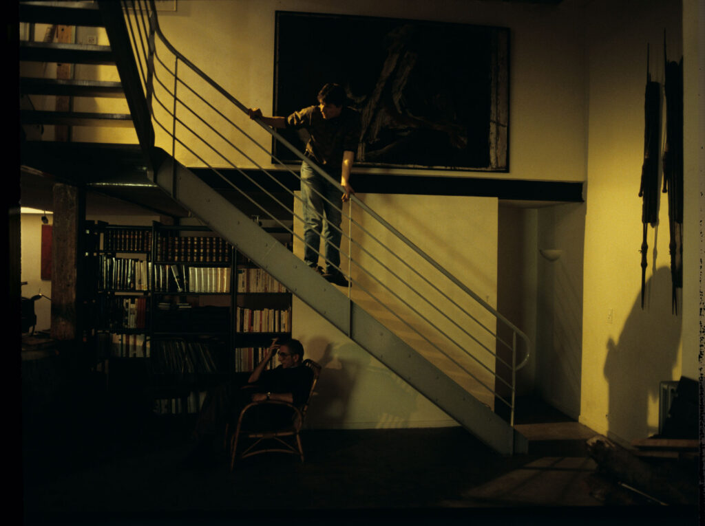 Krzysztof Kieślowski (director) talks to the composer of music for the film, Zbigniew Preisner.
