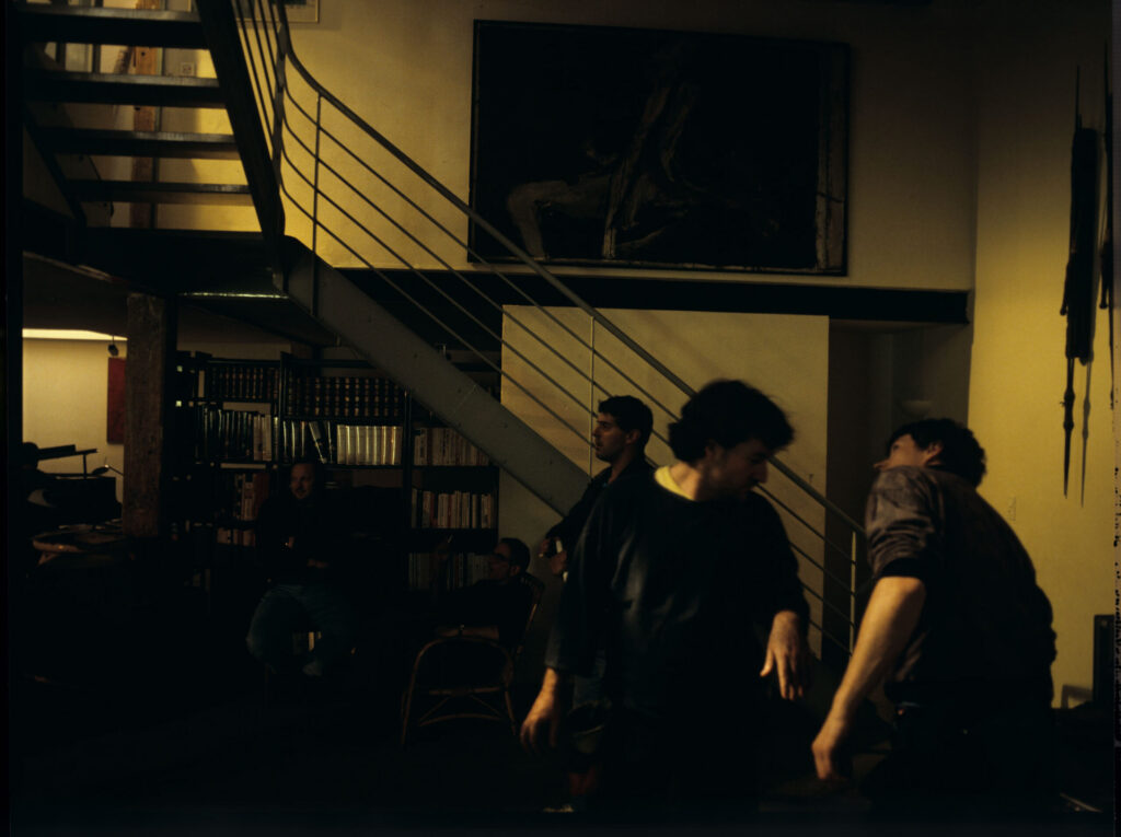 Krzysztof Kieślowski (director) talks to the composer of music for the film, Zbigniew Preisner.