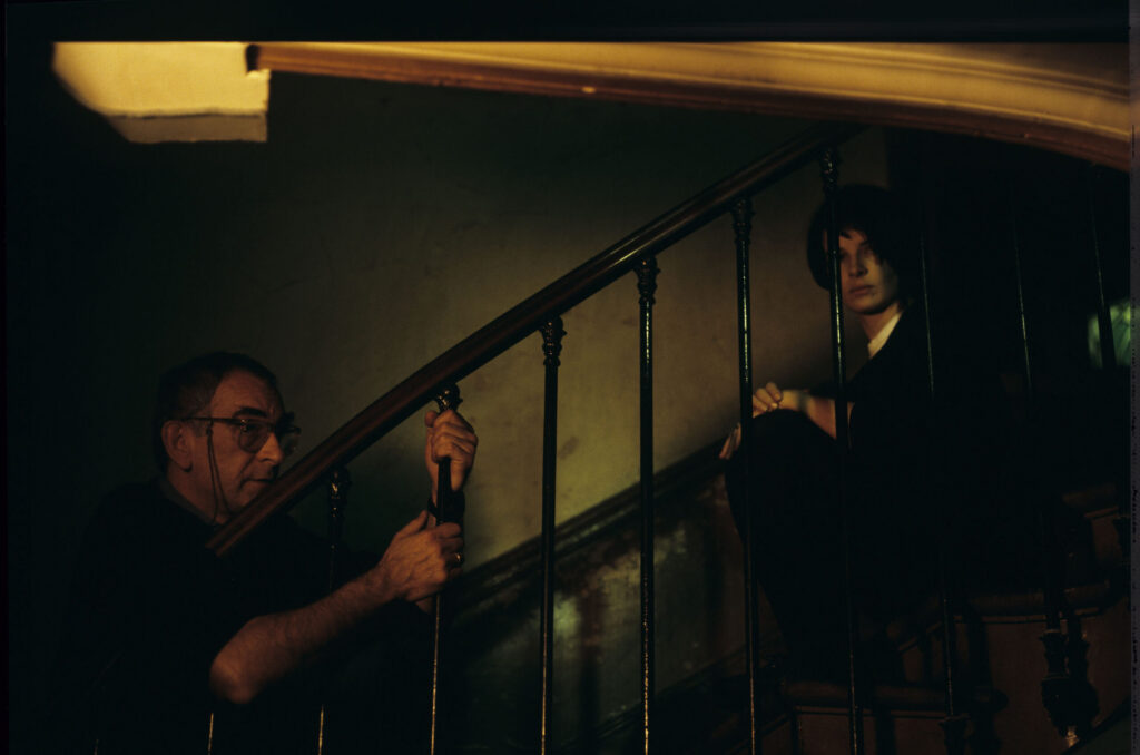 Filming the scene when Julie leaves the apartment and accidentally slams the door behind her.