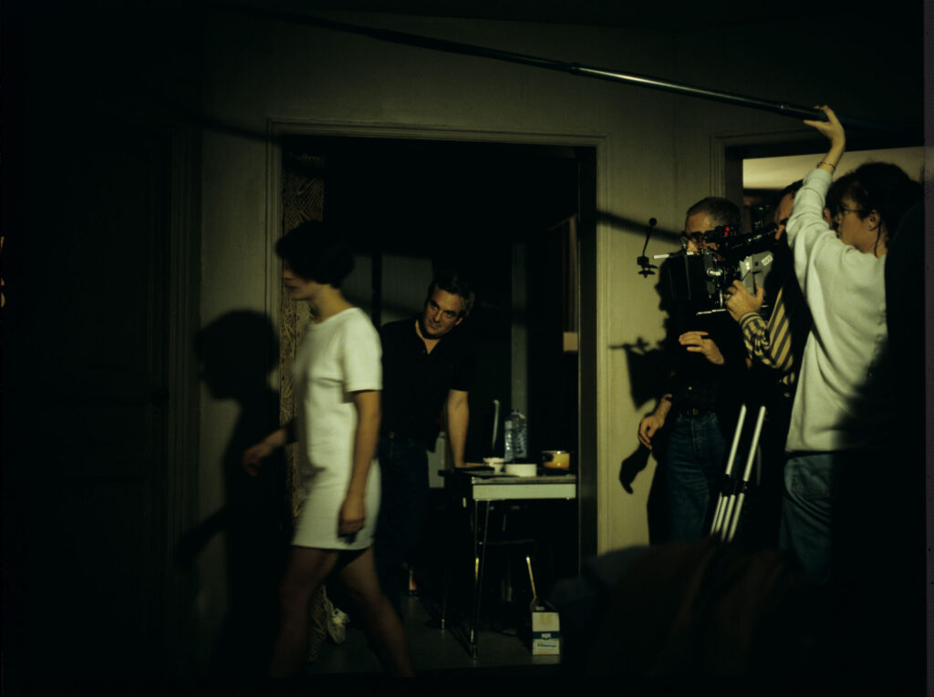 Filming the scene when Julie leaves the apartment and accidentally slams the door behind her.