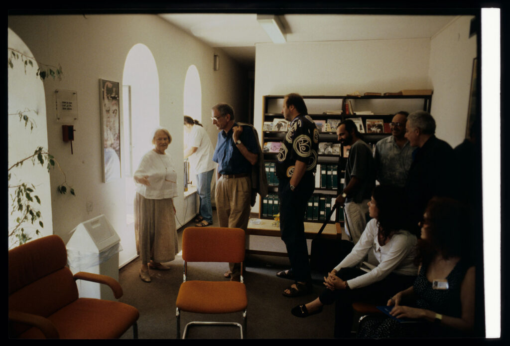 Kieślowski (director), Preisner (music composer), Karmitz (producer) as guests of the 5th Jerusalem Film Festival.
