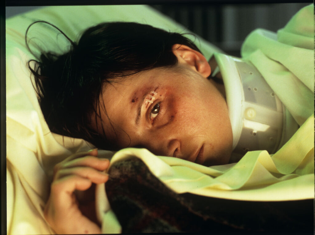 Julie (Juliette Binoche) recovering from a tragic car accident in which her husband and daughter were killed.