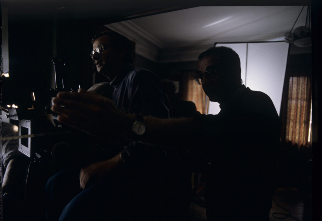Krzysztof Kieślowski (director) and Piotr Sobociński (cinematographer) on the set.