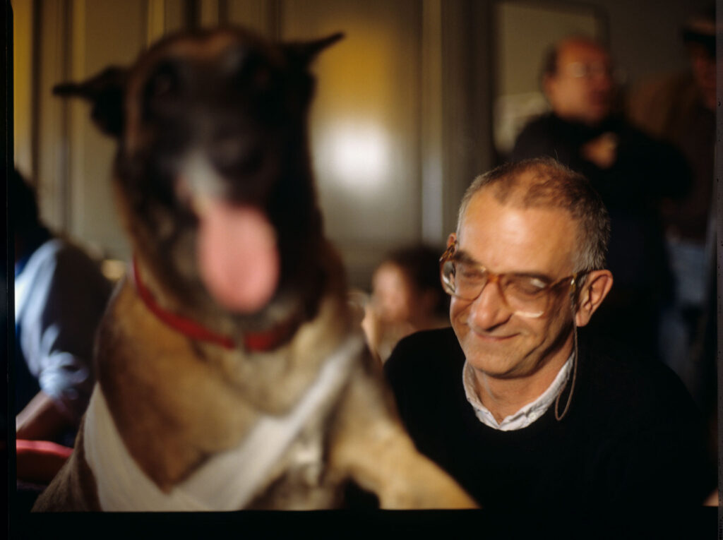 Krzysztof Kieślowski (director), who was an animal lover, with his dog Rita.