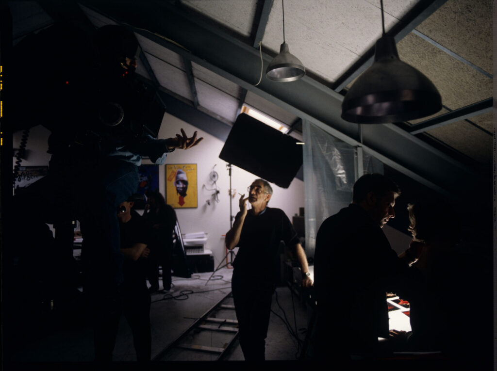 Kieślowski (director), Sobociński (cameraman), Finkiel (assistant director) working on the set.