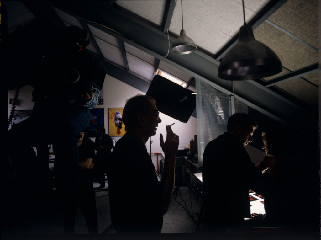 Kieślowski (director), Sobociński (cameraman), Finkiel (assistant director) working on the set.