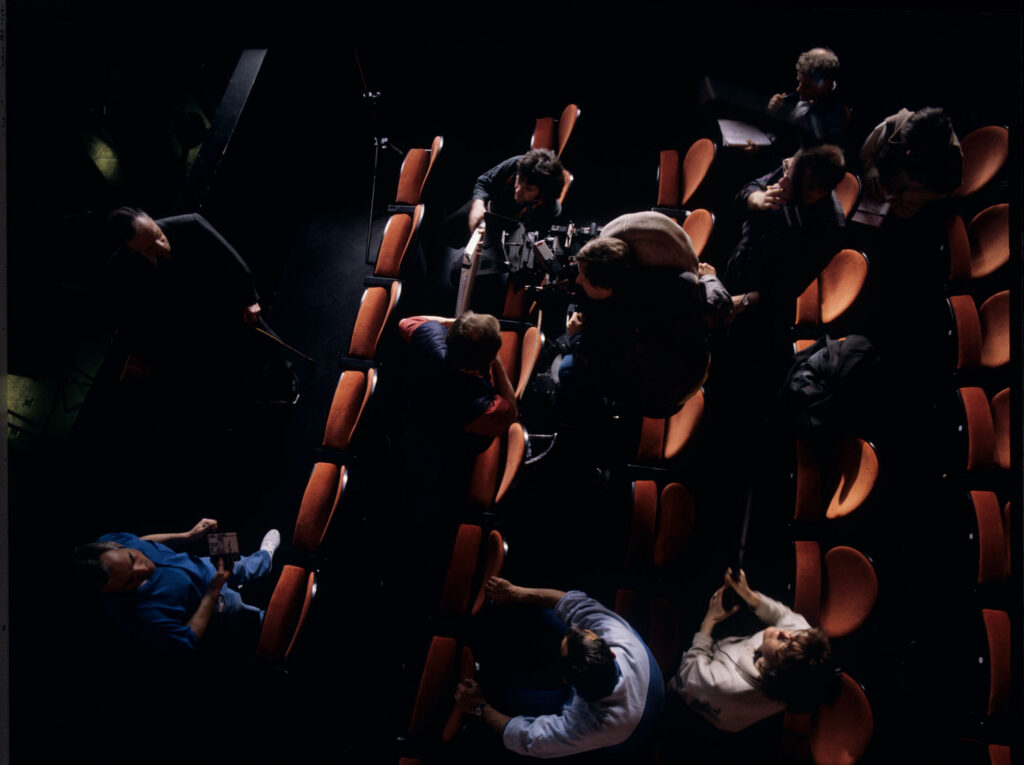 Theater set. Filming the scene where the judge and Valentine meet after the fashion show.